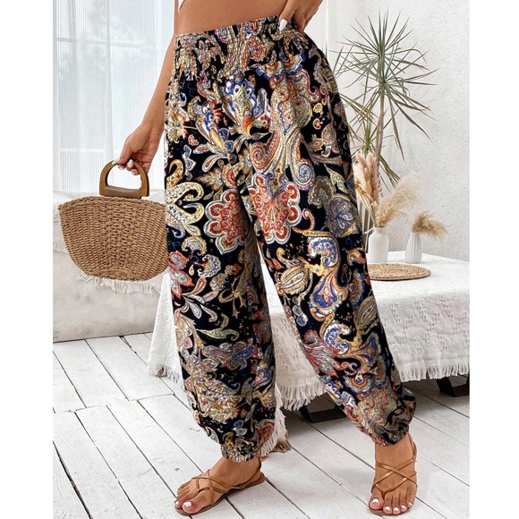 Pants - Boho Paisley Print Stretchy Waist Jogger Pants
